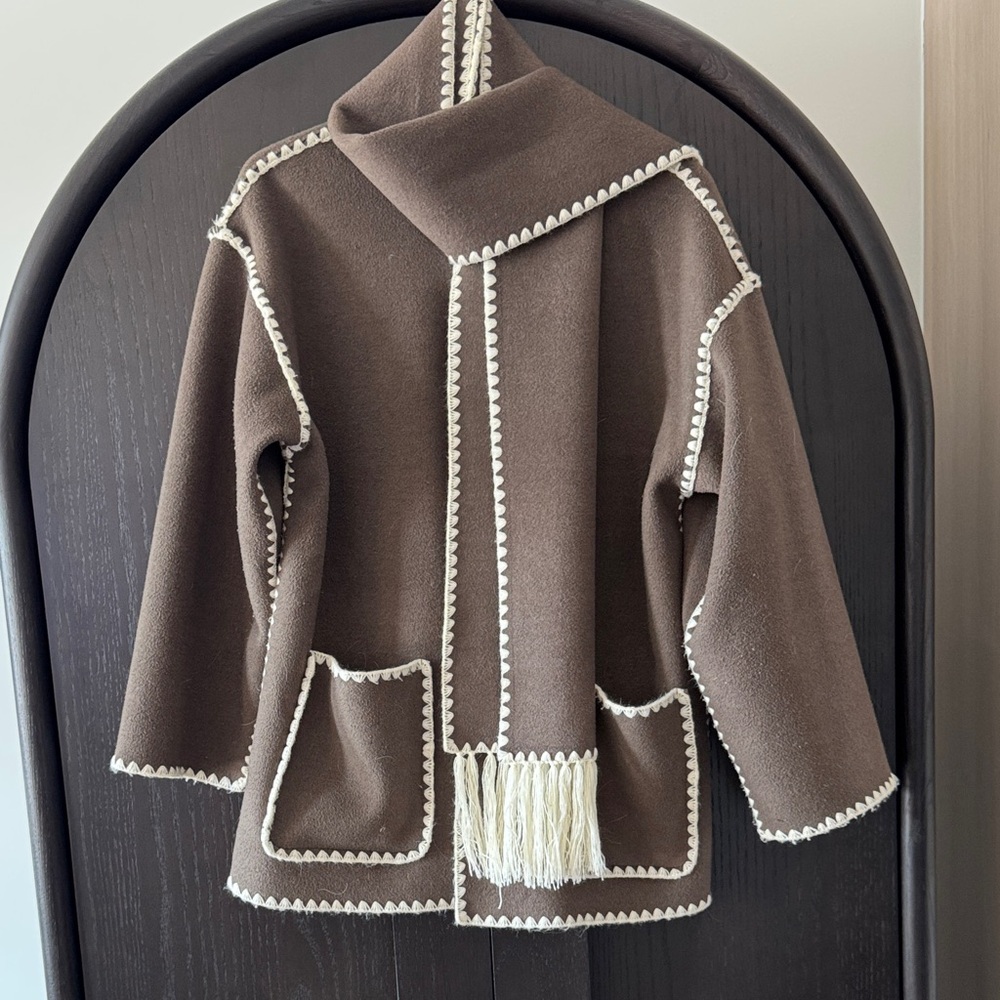 Women's Olive/Brown Jacket with Cream Trim